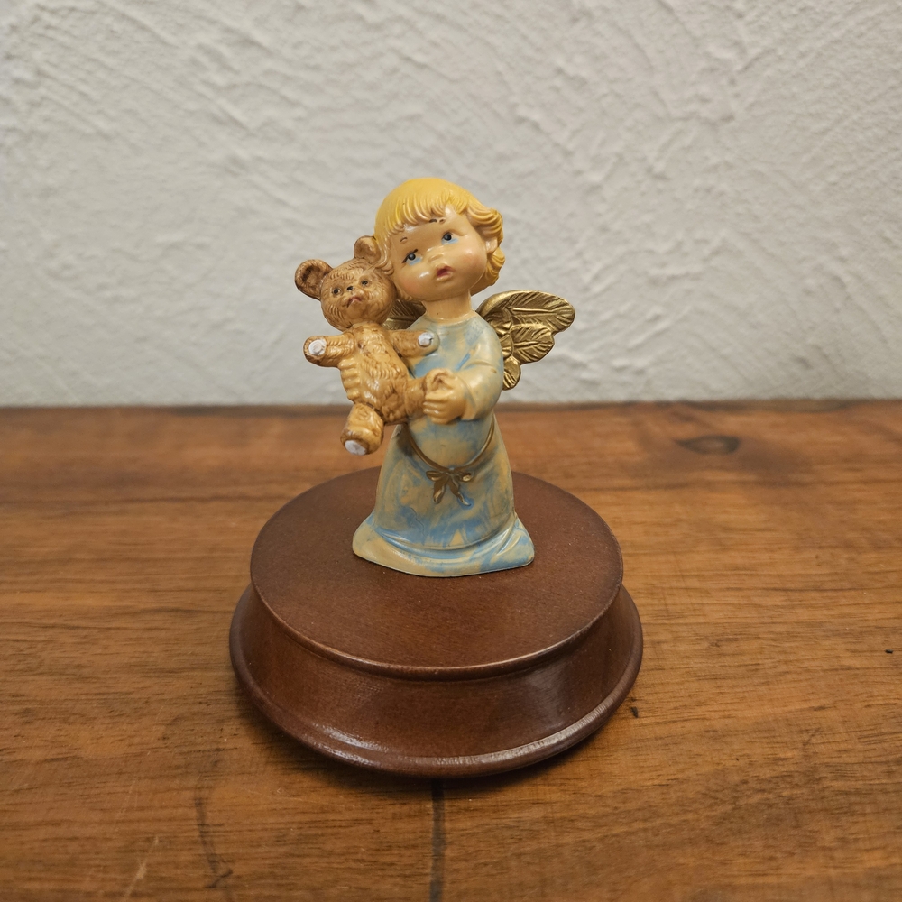 Vintage Fontanini Depose Italy Blonde Angel with‎ Bear Figure #1001 On Stand